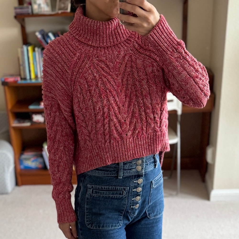 C/MEO COLLECTIVE Pink Cable Knit Turtleneck Sweater